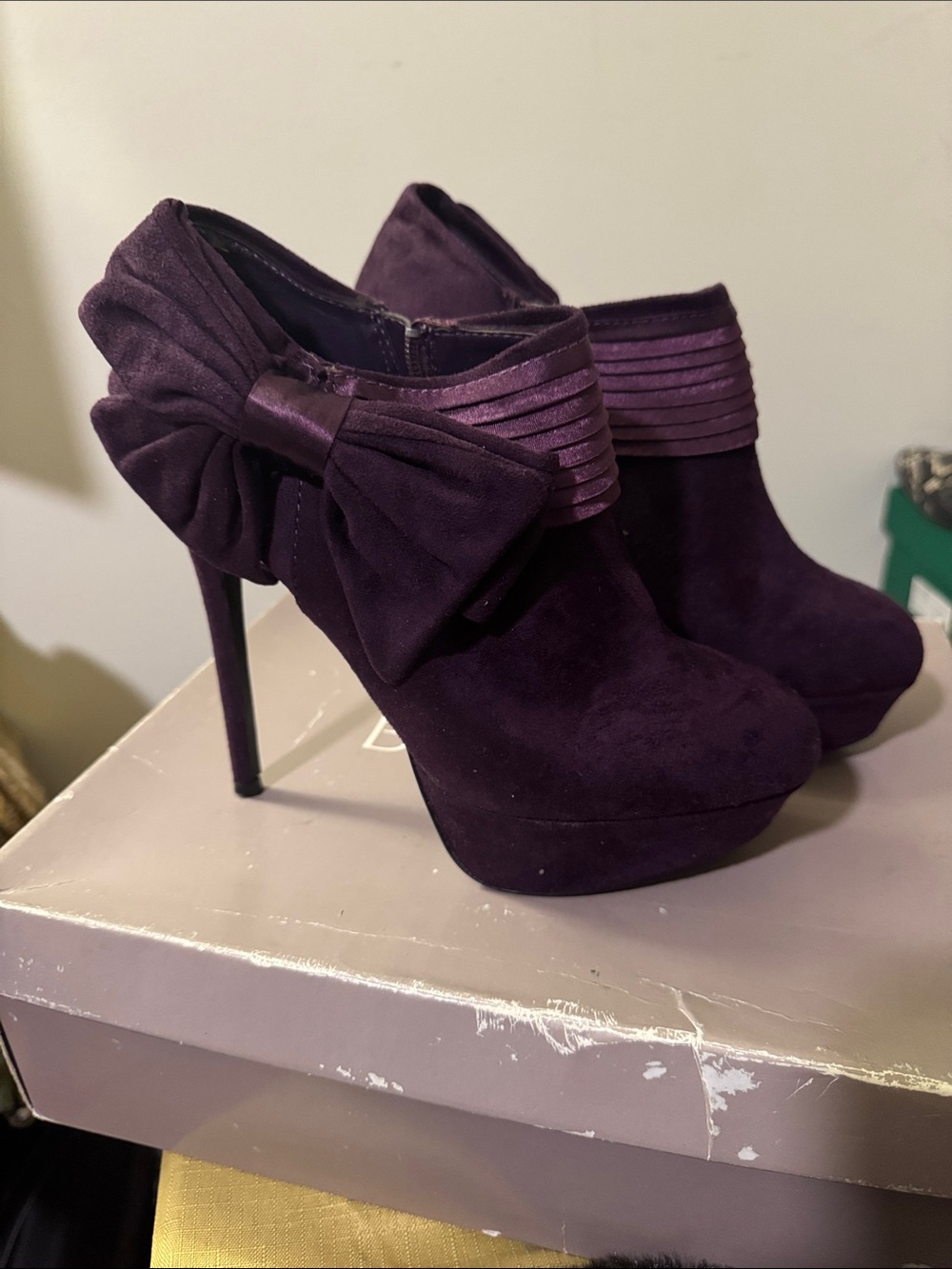 Bakers Purple Suede Bow Platform Ankle Boots